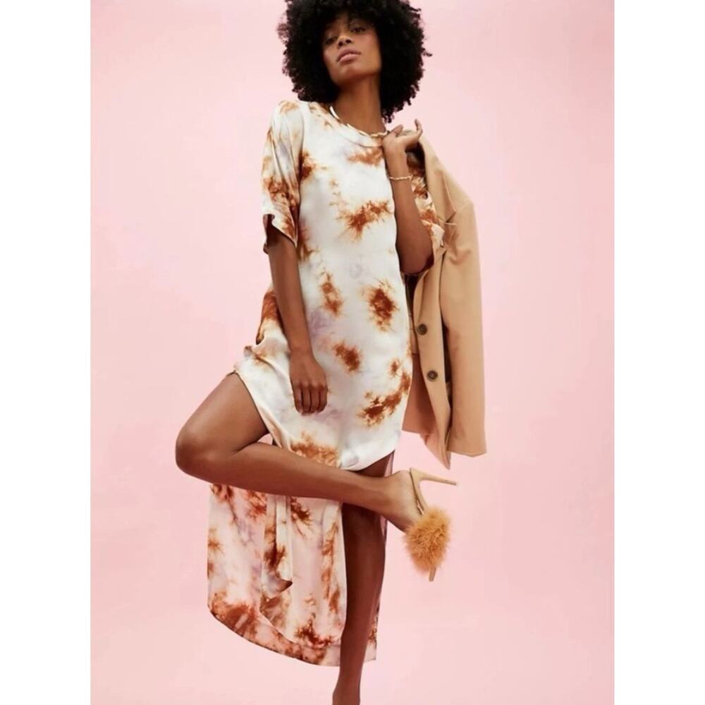 Free People YFB Satin Tye Dye Crewneck Satin T Shirt Maxi Dress S